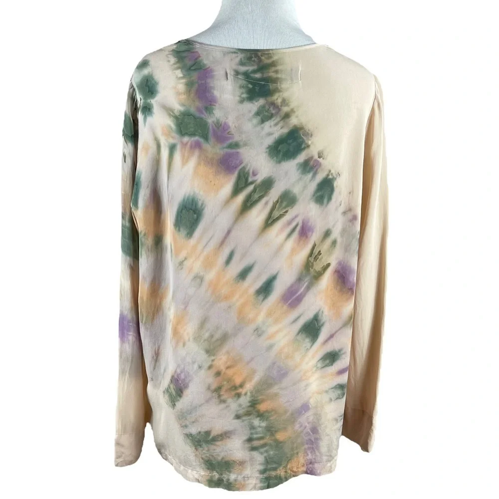 Raquel Allegra 100% Silk Blouse Tie Dye Ink Blot Size 1 Made in LA Nude Neutral - Picture 6 of 16